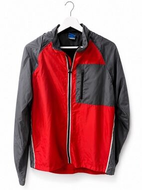 Red Gray Lightweight Windbreaker Jacket Reflective Athletic Running Jacket